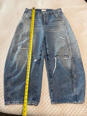 Free People High-Rise Distressed Wide-Leg Jeans in Blue Denim